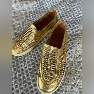 Tori Burch leather gold slip on